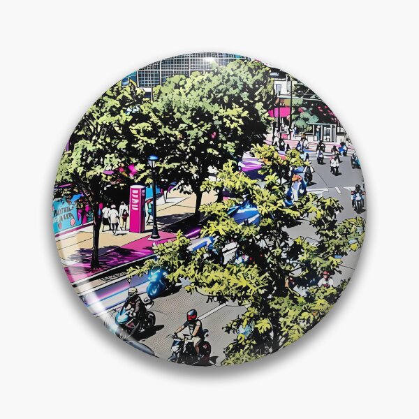 Item preview, Atlanta Pop Art Street Scene – Neon Motorcycle City Print designed and sold by KE Photo Art.