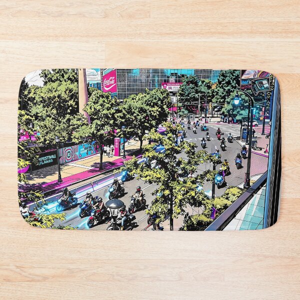 Item preview, Atlanta Pop Art Street Scene – Neon Motorcycle City Print designed and sold by KE Photo Art.
