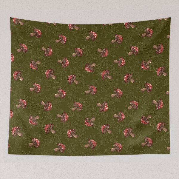 Item preview, Amanita mushroom on olive green maple leaf designed and sold by OhNoNotAgain42.