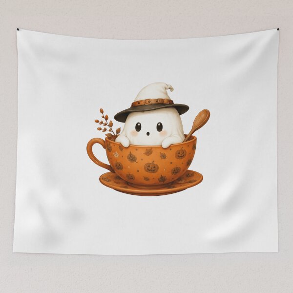 Item preview, Cute Ghost in Pumpkin Teacup designed and sold by abieran.