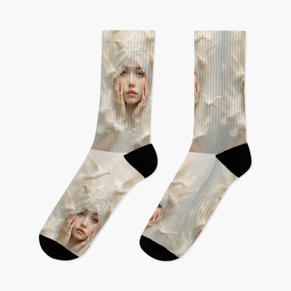 Item preview, Surreal Artwork of Woman Touched by Doves designed and sold by Lucia Amaris Art.