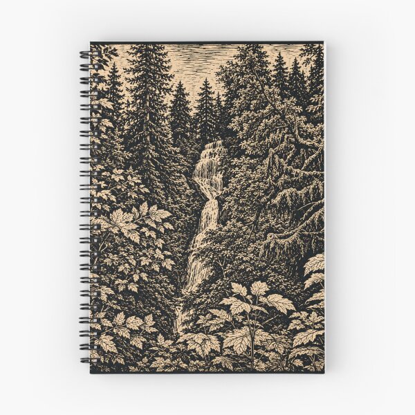 Item preview,  Tall Forest Waterfall | Linocut Nature Landscape designed and sold by Linoluca.