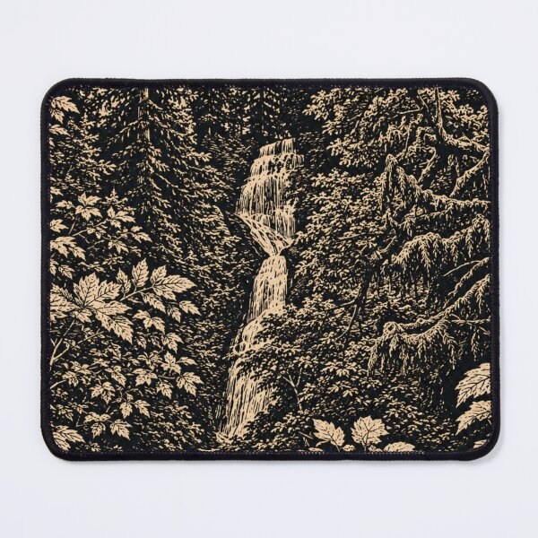 Item preview,  Tall Forest Waterfall | Linocut Nature Landscape designed and sold by Linoluca.
