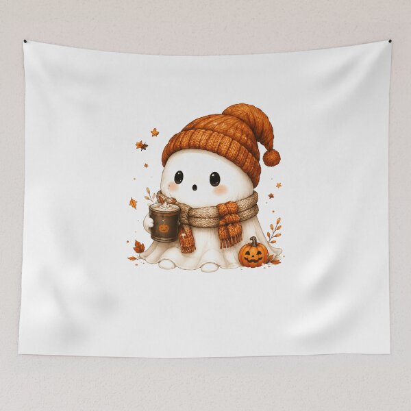 Item preview, Cute Ghost with Pumpkin Drink designed and sold by abieran.