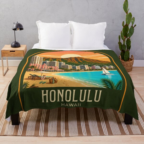 Artikelvorschau, Honolulu Vintage Reiseillustration entworfen und verkauft von HomeLivingCo.