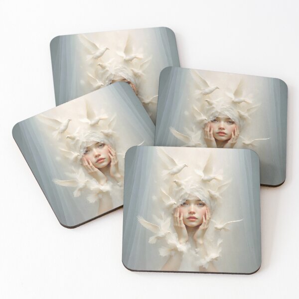 Item preview, Surreal Artwork of Woman Touched by Doves 2 designed and sold by Lucia Amaris Art.