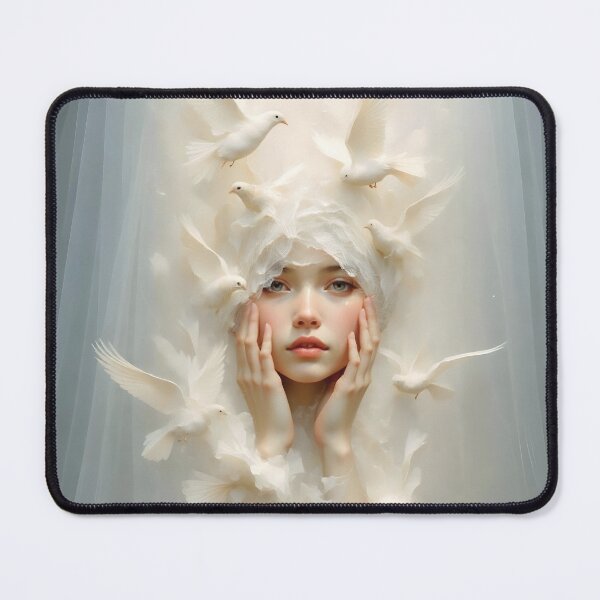 Item preview, Surreal Artwork of Woman Touched by Doves 2 designed and sold by Lucia Amaris Art.