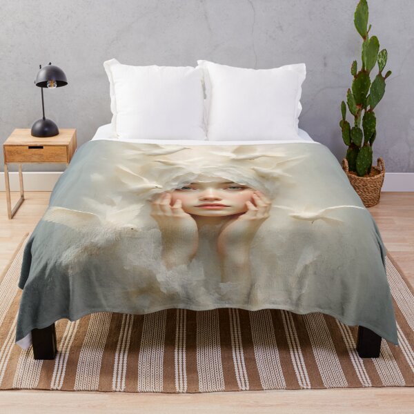 Item preview, Surreal Artwork of Woman Touched by Doves 2 designed and sold by Lucia Amaris Art.