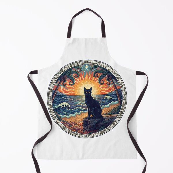 Item preview, Black Cat Tropical Sunset | Beach Scene Cat Art designed and sold by WonderWaresGifts.