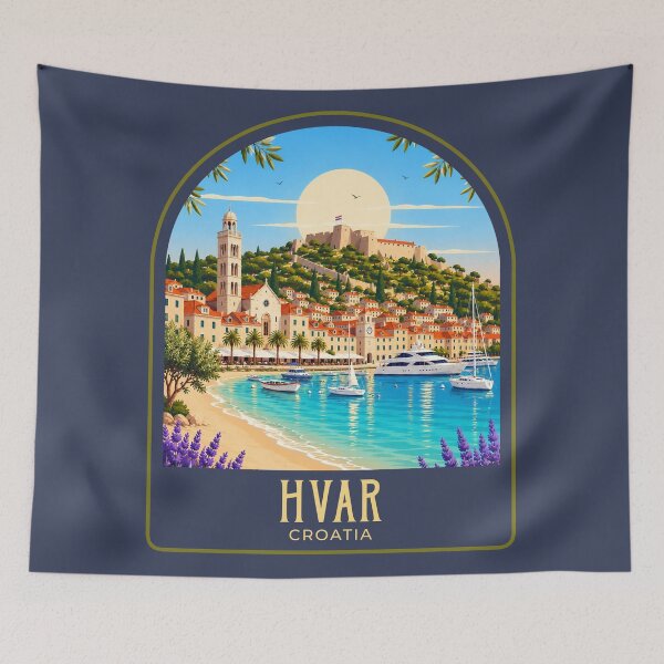 Item preview, Hvar Vintage Travel Illustration designed and sold by HomeLivingCo.