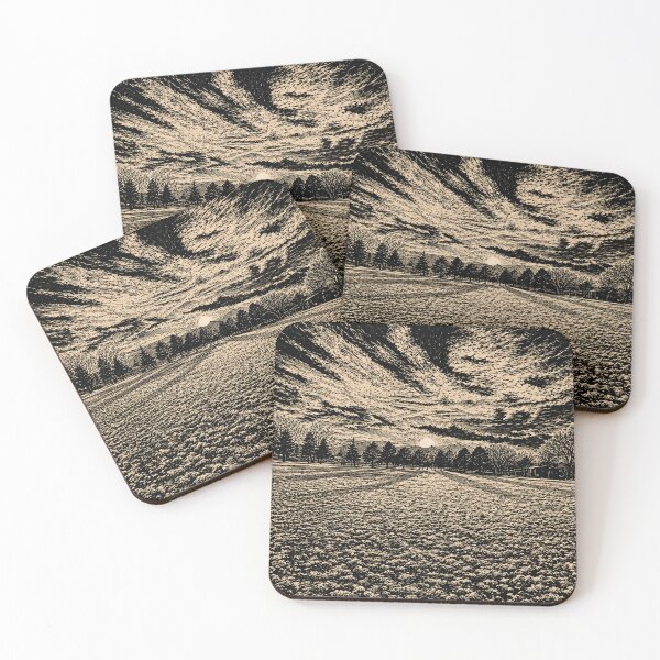 Item preview, Sunset Over an Open Field | Landscape Linocut designed and sold by Linoluca.