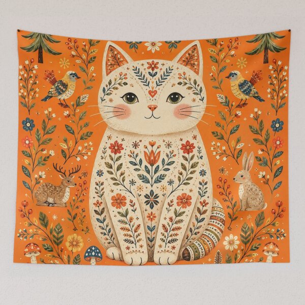 Item preview, Whimsical Scandinavian Folk Art Cat designed and sold by Rohan132.