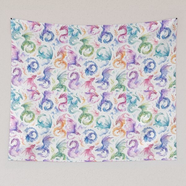 Item preview, Watercolor Dragons Fantasy Pattern designed and sold by Moizento.