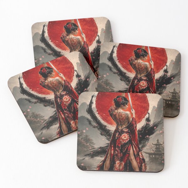 Item preview, Warrior with Katana - Red Kimono and Rising Sun of Japan designed and sold by Natalia-Vlad.