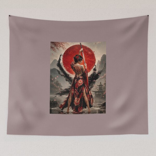 Item preview, Warrior with Katana - Red Kimono and Rising Sun of Japan designed and sold by Natalia-Vlad.