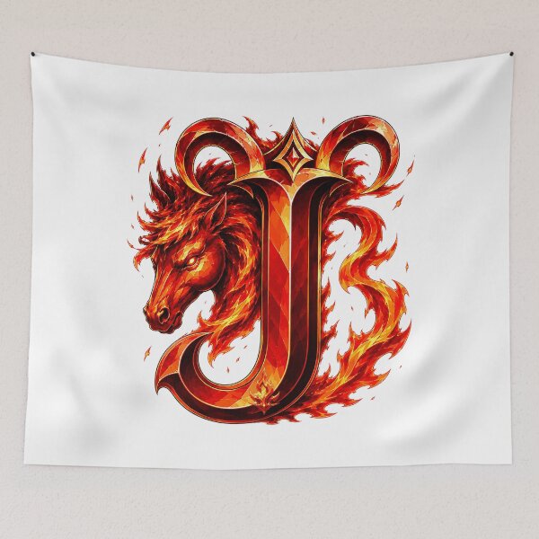 Item preview, Aries Emberstallion Flameglyph Letter J designed and sold by BlissBlvdShop.