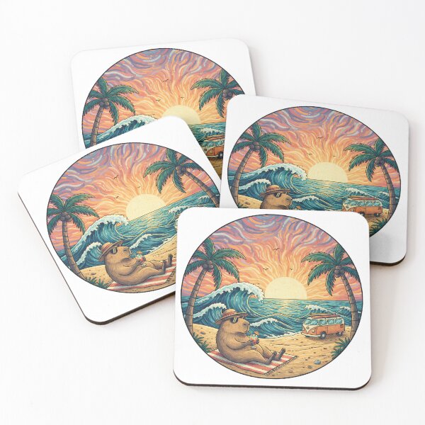 Item preview, Capybara Beach Chill | Tropical Sunset Scene designed and sold by WonderWaresGifts.
