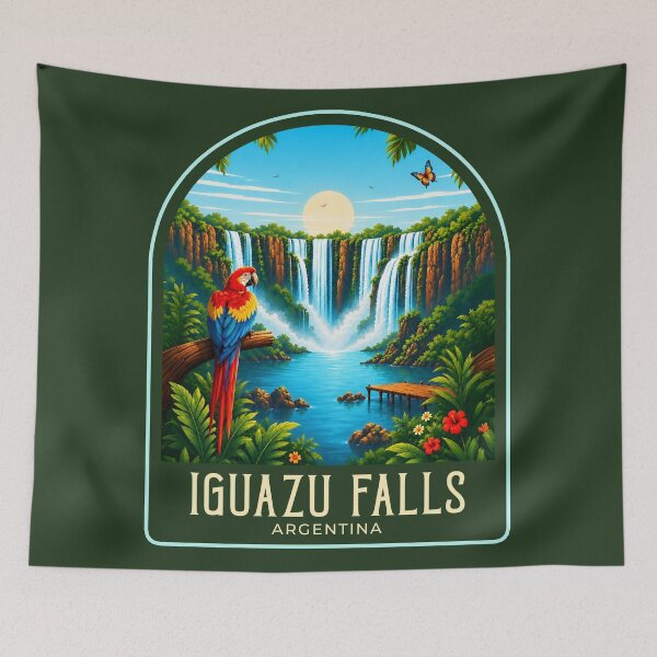 Item preview, Iguazu Falls Vintage Travel Illustration designed and sold by HomeLivingCo.