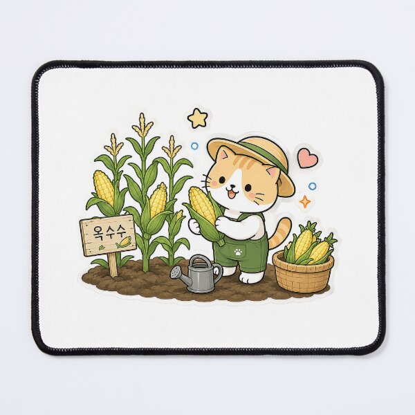 Item preview, Cute Corn Farmer Cat Kawaii Vegetable Gardening Kitty Illustration designed and sold by NoopnyangStudio.