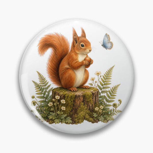 Item preview, Red Squirrel and Blue Butterfly designed and sold by Whimsy Paw Studio | Cute Animal Art.