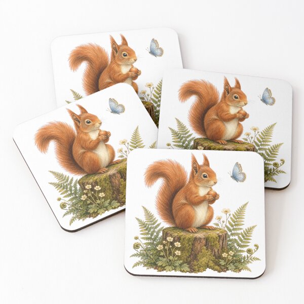 Item preview, Red Squirrel and Blue Butterfly designed and sold by Freshloop Studio | Whimsical Vintage Art.