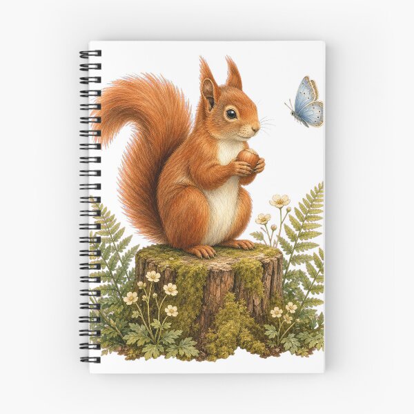 Item preview, Red Squirrel and Blue Butterfly designed and sold by Freshloop Studio | Whimsical Vintage Art.