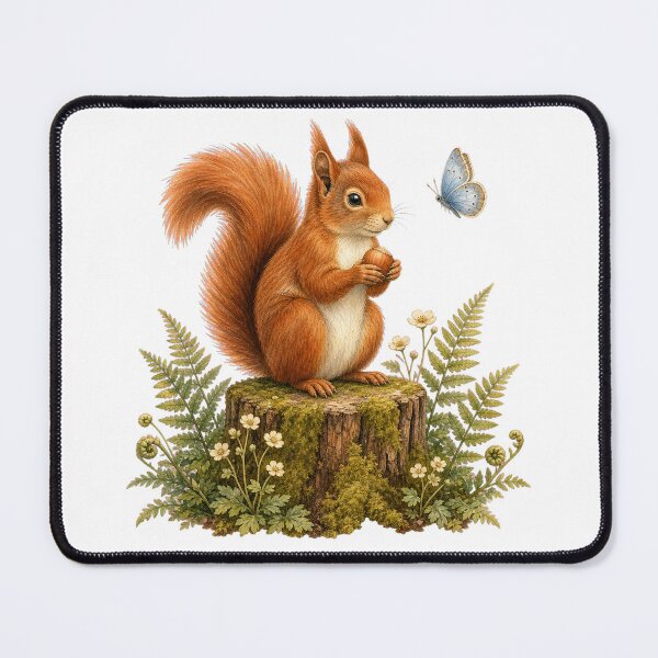 Item preview, Red Squirrel and Blue Butterfly designed and sold by Freshloop Studio | Whimsical Vintage Art.