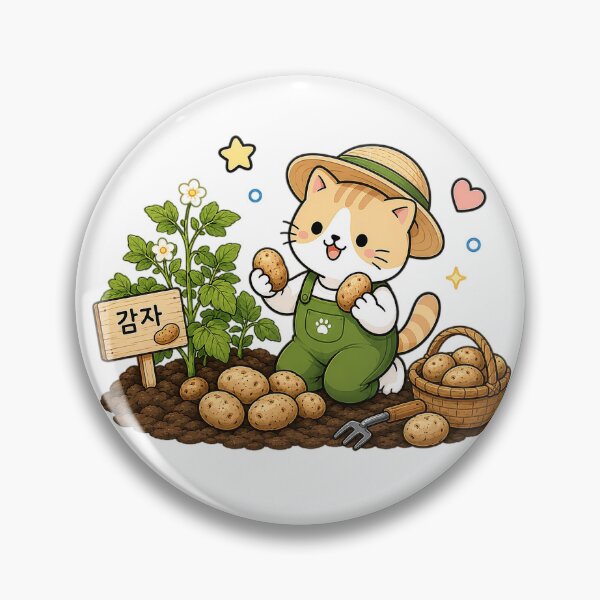 Item preview, Cute Potato Farmer Cat Kawaii Vegetable Gardening Kitty Illustration designed and sold by NoopnyangStudio.