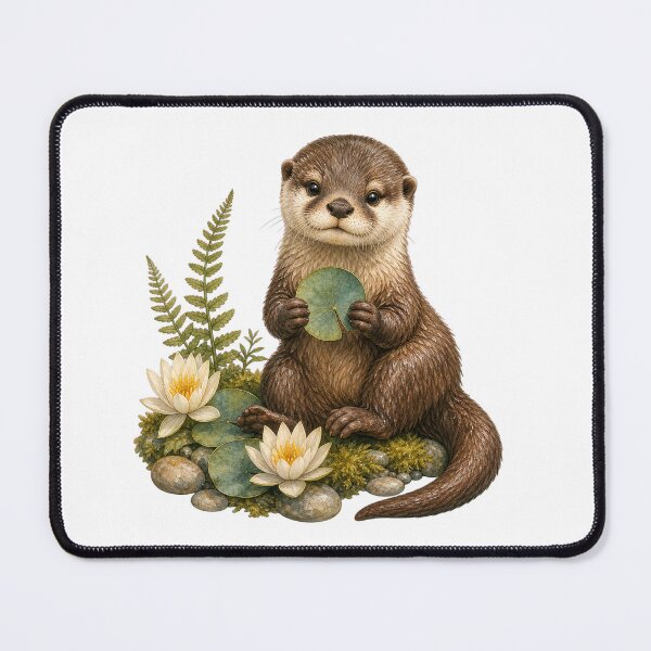 Item preview, River Otter Among Water Lilies designed and sold by Freshloop Studio | Whimsical Vintage Art.