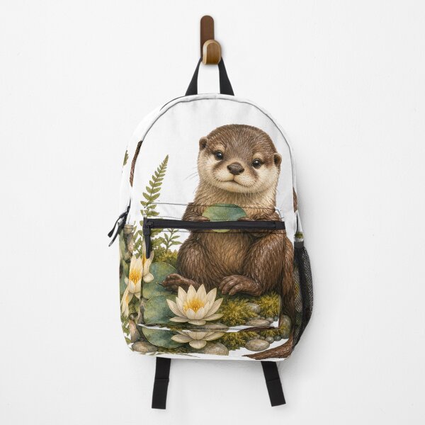 Artikelvorschau, Flussotter zwischen Seerosen entworfen und verkauft von Freshloop Studio | Whimsical Vintage Art.
