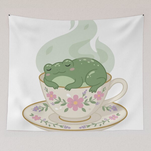 Item preview, Sleepy Frog in Teacup Sticker | Cute Cottagecore Frog Gift designed and sold by diegomenjivar92.