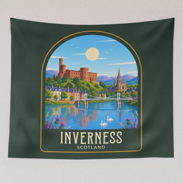 Item preview, Inverness Vintage Travel Illustration designed and sold by HomeLivingCo.