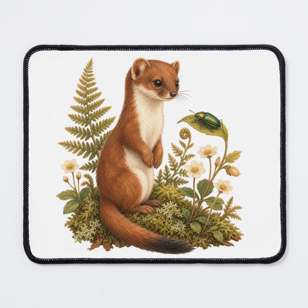 Item preview, Woodland Stoat and Jewel Beetle designed and sold by Whimsy Paw Studio | Cute Animal Art.
