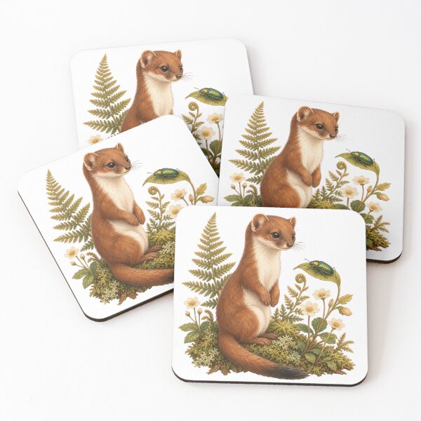 Item preview, Woodland Stoat and Jewel Beetle designed and sold by Freshloop Studio | Whimsical Vintage Art.