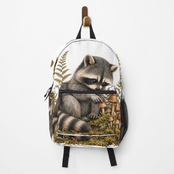 Item preview, Woodland Raccoon in a Mushroom Patch designed and sold by Whimsy Paw Studio | Cute Animal Art.