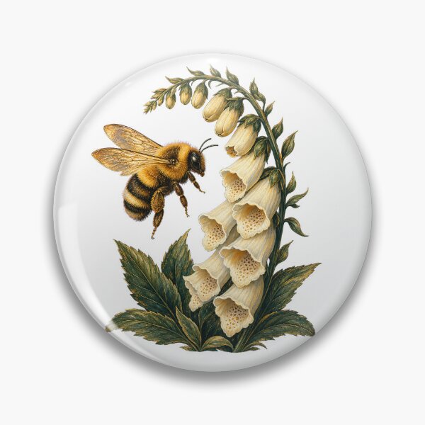 Item preview, Bumblebee on Ivory Foxglove designed and sold by Freshloop Studio | Whimsical Vintage Art.