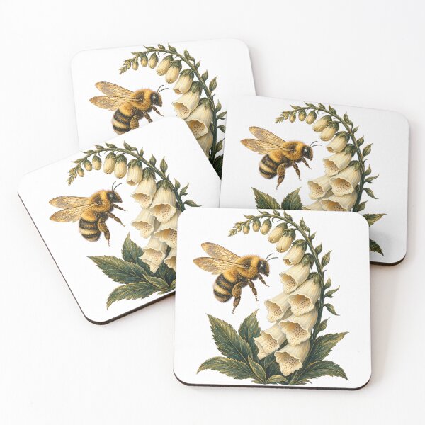 Item preview, Bumblebee on Ivory Foxglove designed and sold by Freshloop Studio | Whimsical Vintage Art.