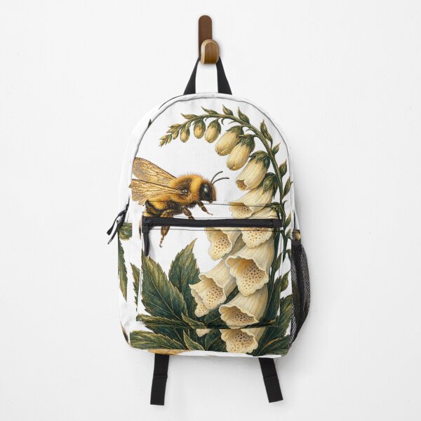 Item preview, Bumblebee on Ivory Foxglove designed and sold by Freshloop Studio | Whimsical Vintage Art.