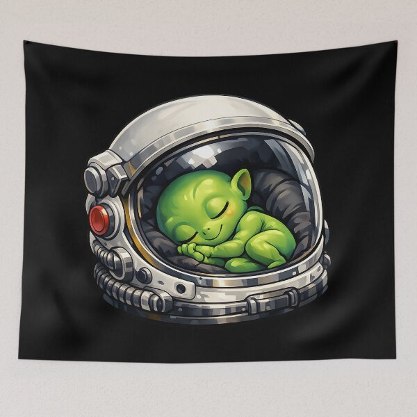 Item preview, Sleeping Little Alien Inside a Giant Astronaut Helmet Premium Illustration designed and sold by builtforyou.