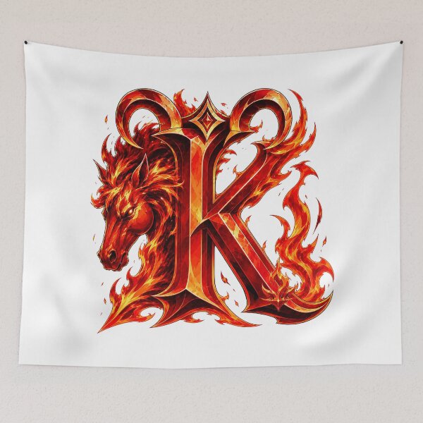 Item preview, Aries Emberstallion Flameglyph Letter K designed and sold by BlissBlvdShop.