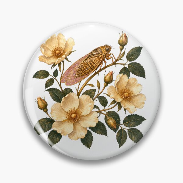 Item preview, Cicada Resting on Wild Roses designed and sold by Freshloop Studio | Whimsical Vintage Art.
