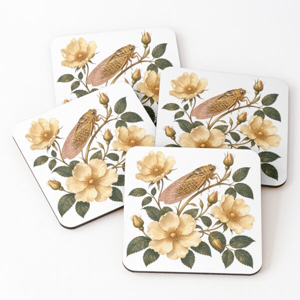 Item preview, Cicada Resting on Wild Roses designed and sold by Freshloop Studio | Whimsical Vintage Art.