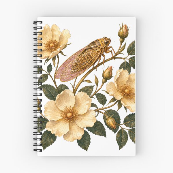 Item preview, Cicada Resting on Wild Roses designed and sold by Freshloop Studio | Whimsical Vintage Art.