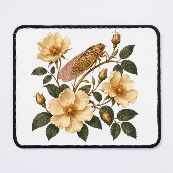 Item preview, Cicada Resting on Wild Roses designed and sold by Freshloop Studio | Whimsical Vintage Art.
