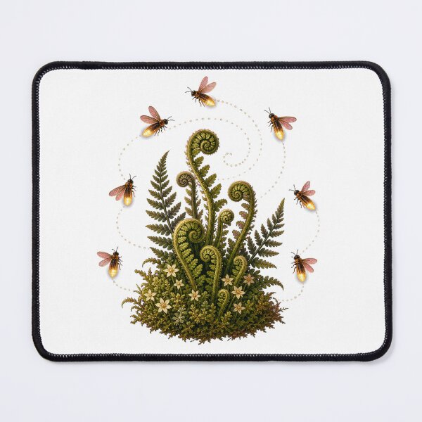 Item preview, Fireflies Around a Fern Spiral designed and sold by Freshloop Studio | Whimsical Vintage Art.