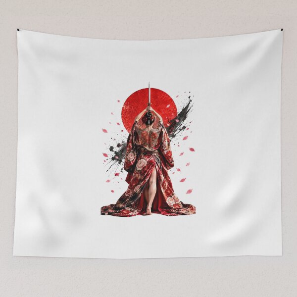 Item preview, Japanese Warrior with Katana - Red Kimono and Rising Sun designed and sold by Natalia-Vlad.