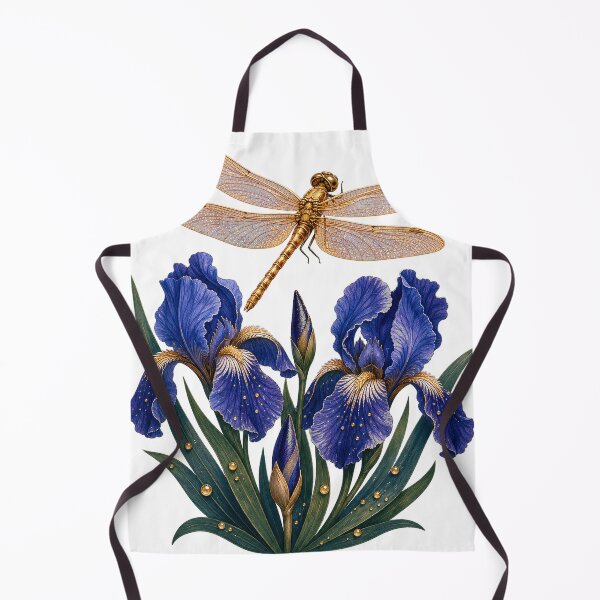 Item preview, Golden Dragonfly on Blue Iris designed and sold by Freshloop Studio | Whimsical Vintage Art.