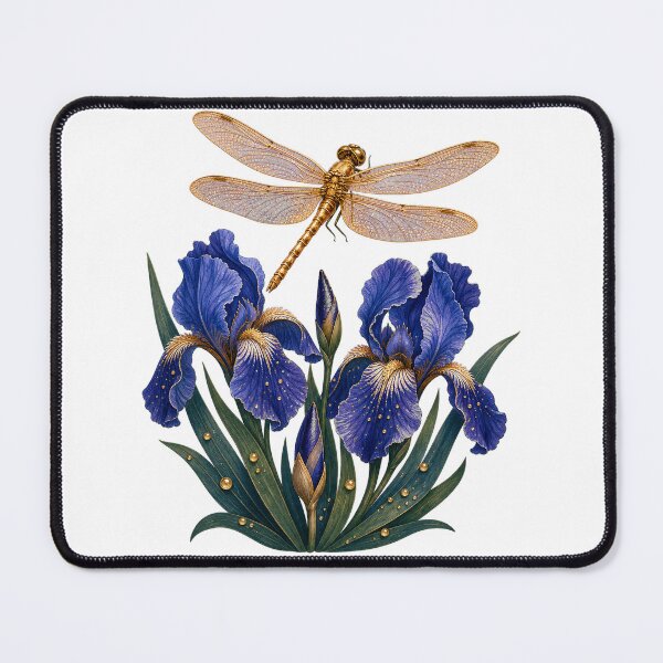 Item preview, Golden Dragonfly on Blue Iris designed and sold by Whimsy Paw Studio | Cute Animal Art.