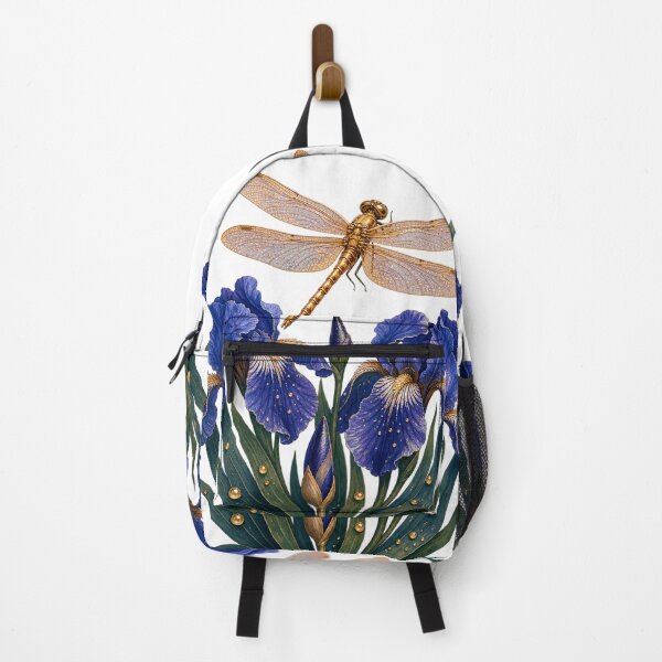 Item preview, Golden Dragonfly on Blue Iris designed and sold by Freshloop Studio | Whimsical Vintage Art.