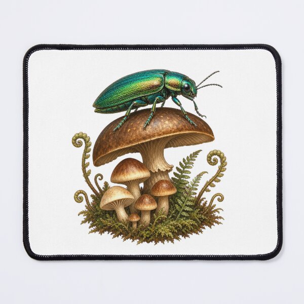 Item preview, Jewel Beetle in a Mushroom Garden designed and sold by Whimsy Paw Studio | Cute Animal Art.